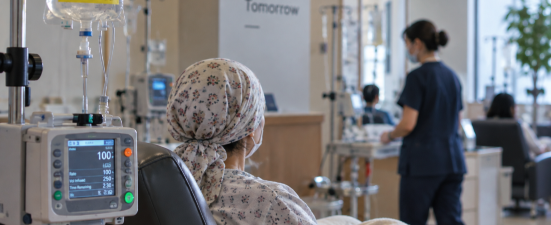 AI illustration of a patient receiving chemotherapy, representing ovarian reserve research