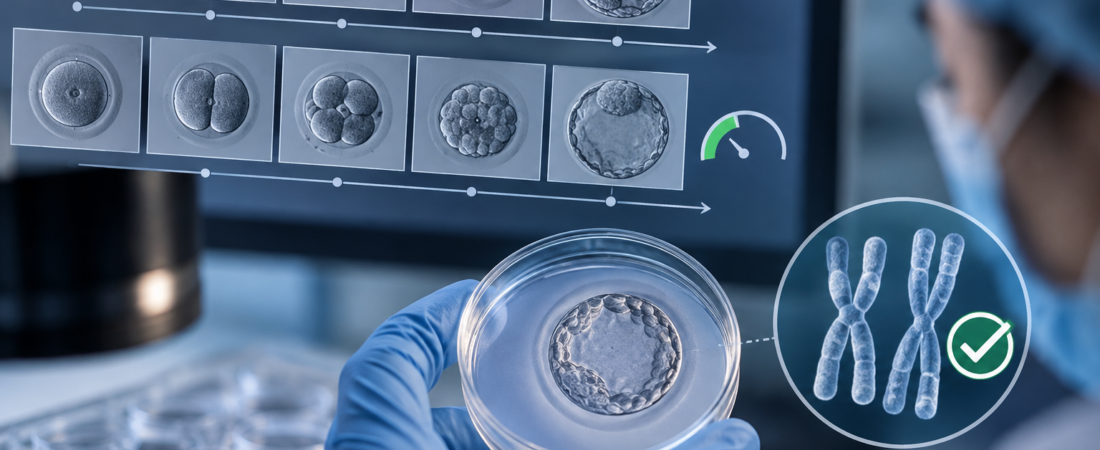 AI illustration of embryos at different developmental stages in a time-lapse assessment