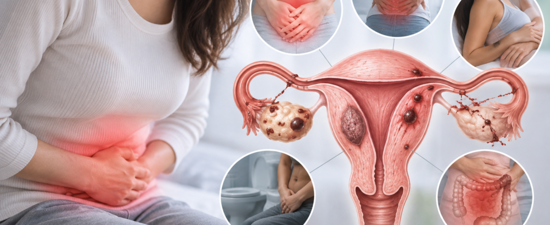 AI illustration of pelvic pain and locations of endometriosis lesions