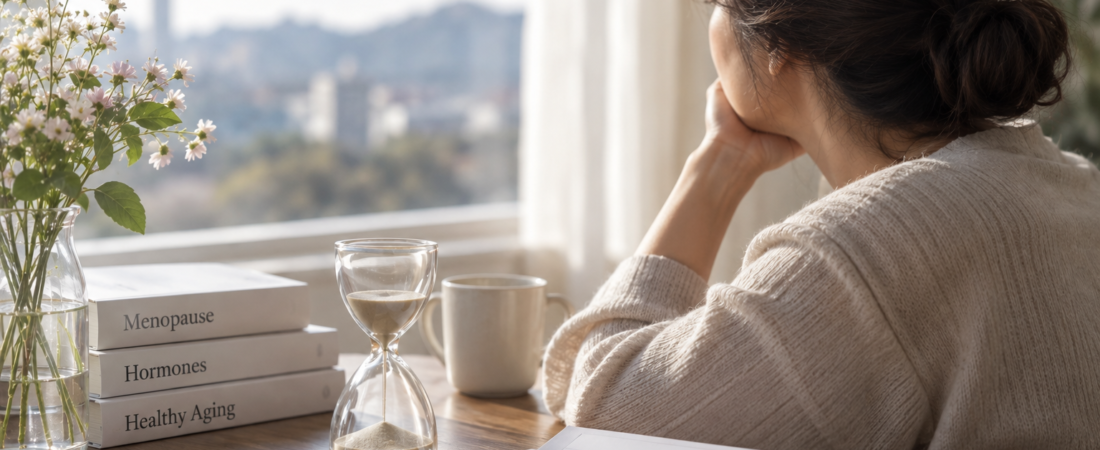 AI illustration of a woman by a window reflecting on ovarian insufficiency and fertility