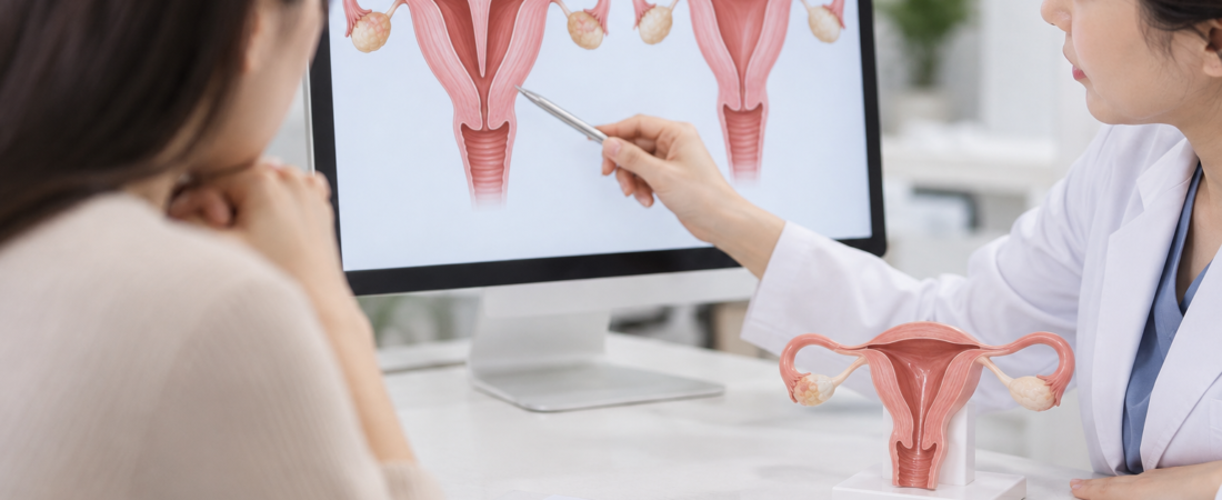 AI-generated illustration of a clinician explaining uterine septum anatomy